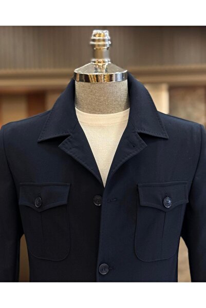 TerziAdemAltun italyan stil slim fit  safari ceket pantolon takım elbise lacivert T11958