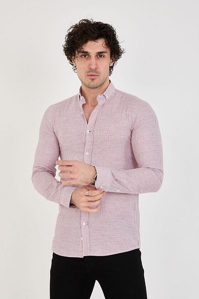 jack carisma Мъжка риза - Slim Fit, памучна, раирана и с копчета яка