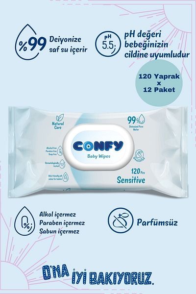 Confy Sensitive Special Wet Wipes for Babies 12x120 - 1140 Sheets