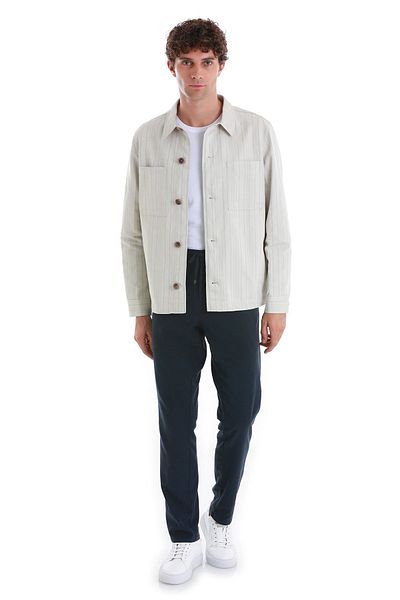 Hatemoğlu Beige Slim Fit Striped Mono Collar Classic Linen Jacket
