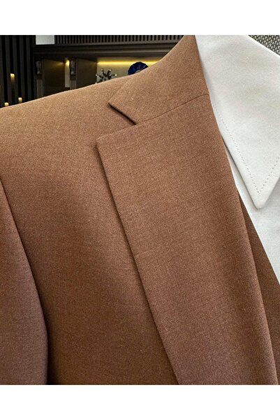 TerziAdemAltun klasik kesim regular fit ceket yelek pantalon takım elbise kiremit  T12247