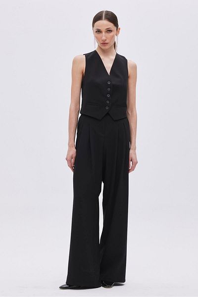SHERIN Black Double Pleated Wide Leg Trousers