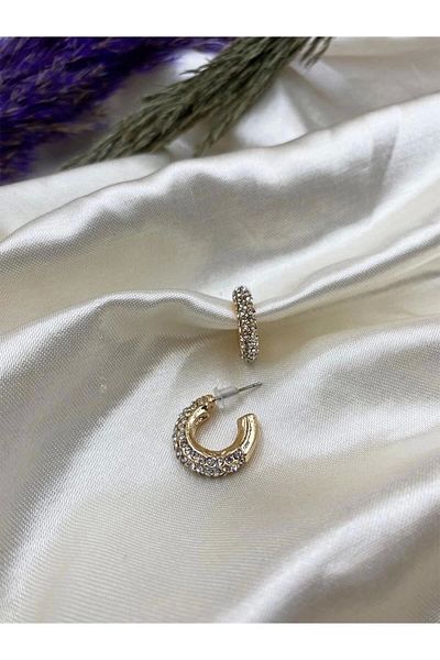 Eylülün Takısı Women's Gold Color Stone Hoop Earrings