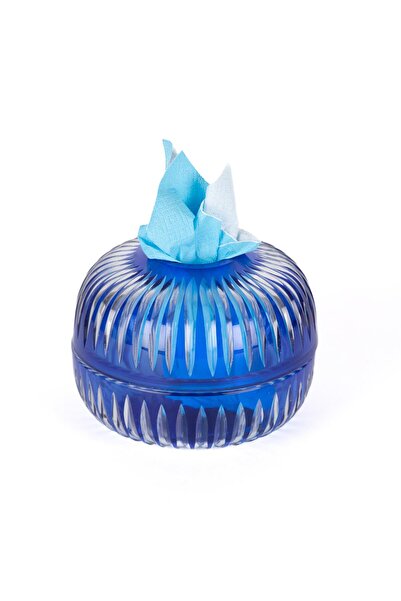 Saray Ottoman handicraft حامل مناديل زجاجي صغير لون أزرق