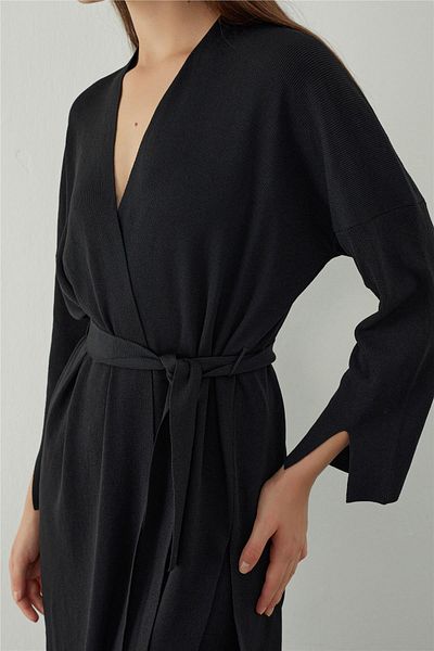 SHERIN Black Plain Collar Basic Knitwear Cardigan