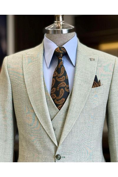 TerziAdemAltun Green Italian Style Jacket Vest Pants Suit - T12527