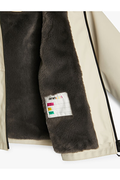 Koton Plush Lined Hooded Raincoat - Pocketed