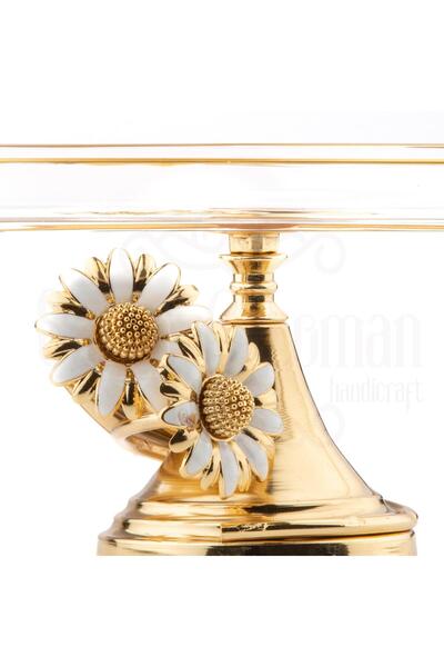 Saray Ottoman handicraft Glass Serving Presentation Plate Standing Serving Plate White Daisy Ivy Rectangular Presentation Gold