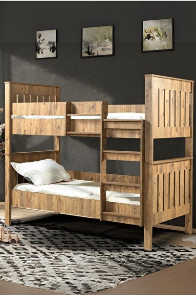 Moderniya Mobilya Ranza,santra 2'li Ceviz Ayrılabilir Yüksek Kalite Premium Merdivenli Ranza 90x200