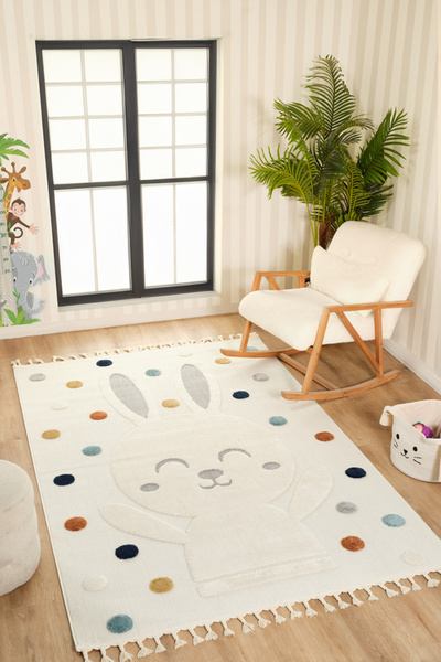 venucci home & living Quincey Bukleli Yumuşak Peluş Post Shaggy Krem Çocuk Odası Oturma Odası Salon Mutfak Halısı