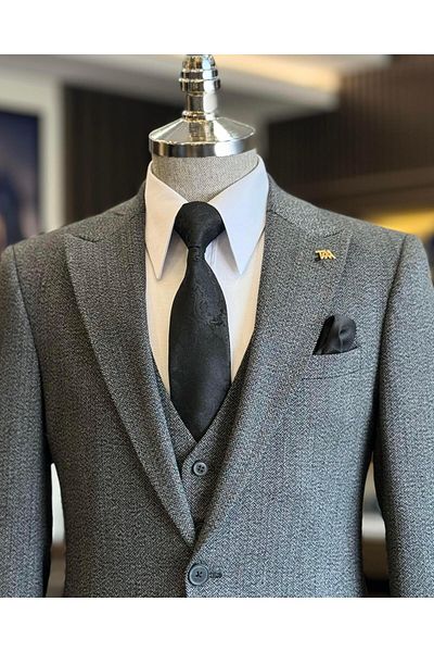 TerziAdemAltun Black Italian Style Jacket Vest and Trousers Set - T12853