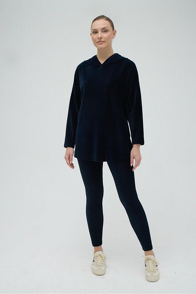 GİZZEY Σετ αθλητικής φόρμας Navy Blue Velvet - Μακρύ μανίκι, κουκούλα και κολάν C0T2N0O12