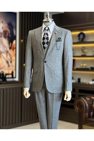 TerziAdemAltun Gray Italian Style Jacket Vest Trousers Set - T12854