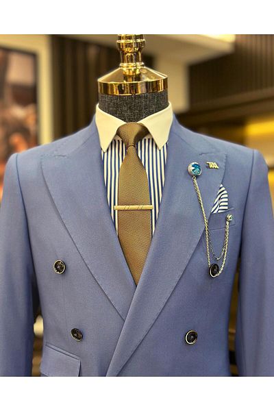 TerziAdemAltun Italian style button detailed jacket pants men's suit blue T11229