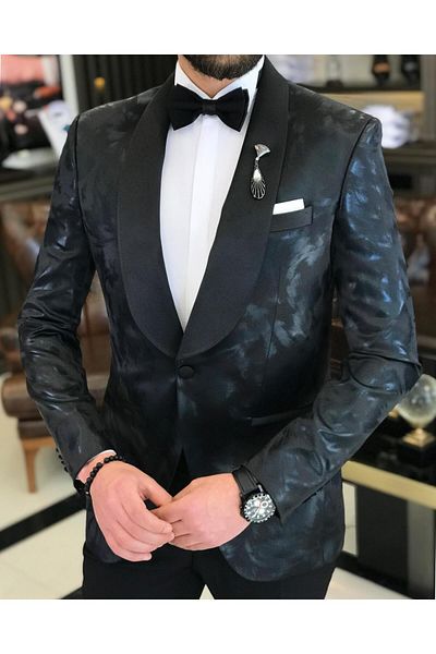 TerziAdemAltun Italian Cut Men's Jacket Trousers Groom Suit Set Black T7484