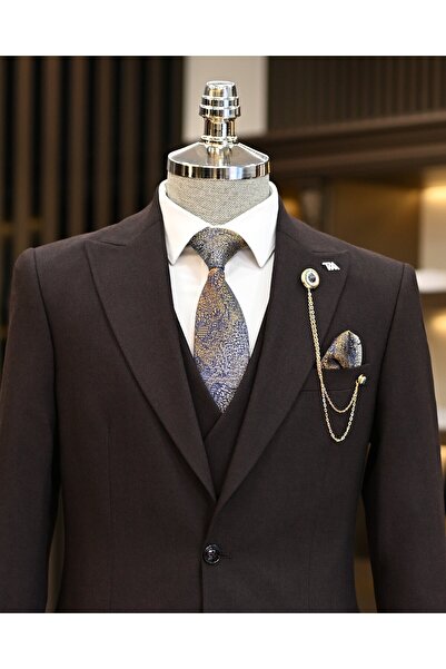 TerziAdemAltun Set jachetă și vestă în stil italian burgundy - pantaloni plis...