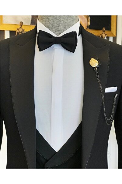 TerziAdemAltun Italian Cut Men's Jacket Vest Pants Groom Suit Set Black T6313