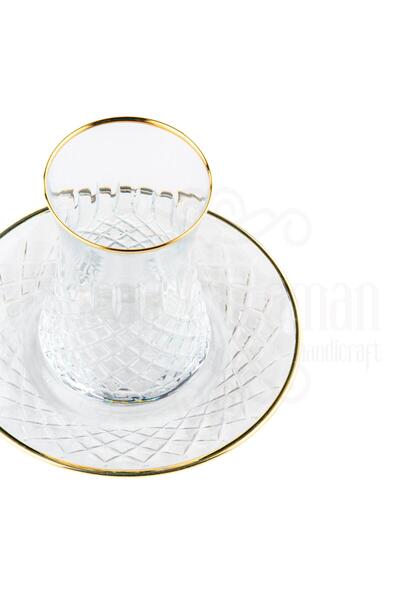 Saray Ottoman handicraft Bardak Çay Bardağı Çay Seti Çay Takımı Lux Baklava Dik Heybeli Çay Seti Ağız Yaldız Altın