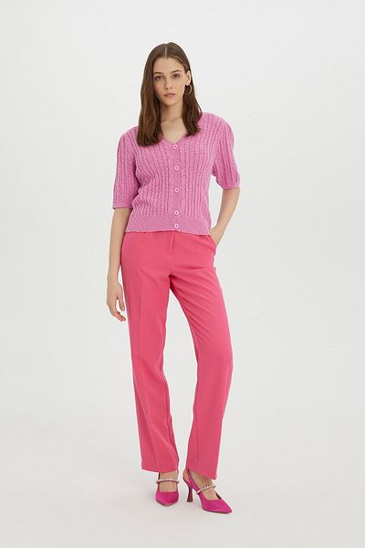 SHERIN Pink Hair Braided Buttoned Knitwear Cardigan