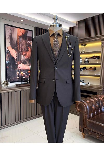 TerziAdemAltun Italian style jacket vest pleated pants suit brown T11287