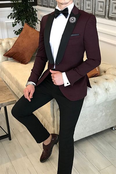 TerziAdemAltun Italian Cut Jacket Trousers Claret Red Groom Suit Set T3563