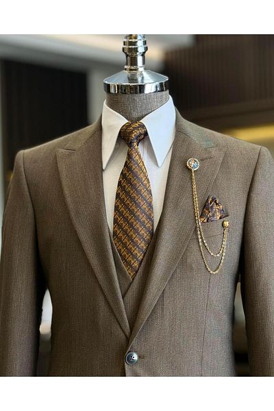 TerziAdemAltun Italian Style Brown Jacket Vest and Trousers Set - T12878