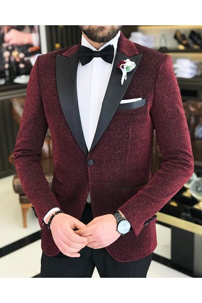 TerziAdemAltun Italian Cut Men's Jacket Trousers Groom Suit Set Claret Red T7497