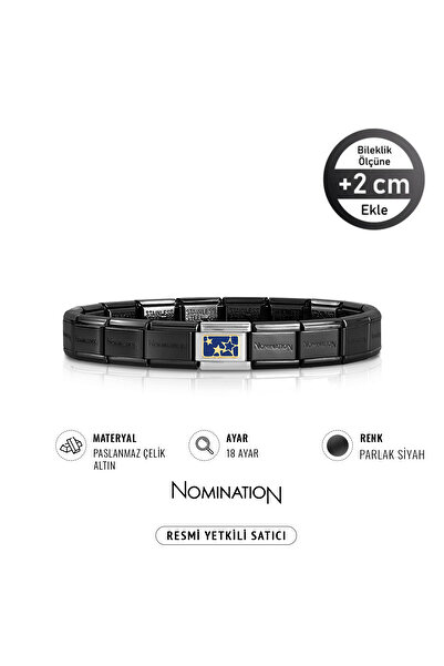 NOMİNATİON Italy Composable 18 Ayar Altın Mavi Yıldızlar ve Çelik Bileklik Parlak Siyah
