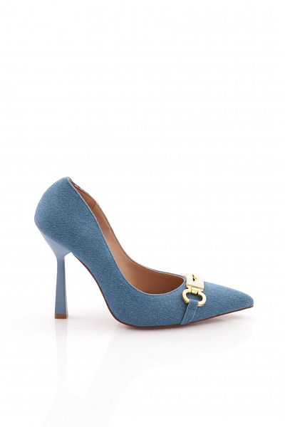 DGN Pantofi cu toc pentru femei din denim deschis - 718103557