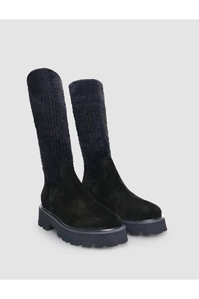 Cabani Genuine Leather Black Suede Women's Knee High Boots