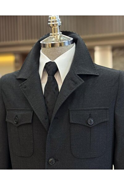 TerziAdemAltun Anthracite Italian Style Slim Fit Safari Jacket and Trousers Set - T11959