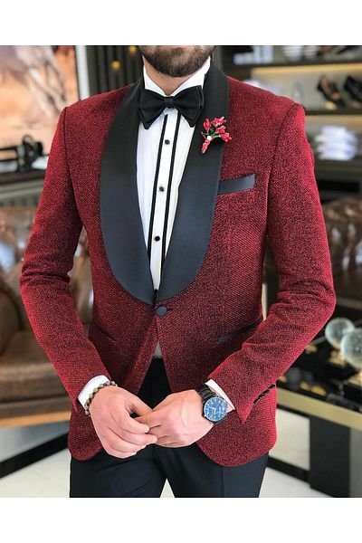 TerziAdemAltun Italian Cut Men's Jacket Trousers Groom Suit Set Red T7490