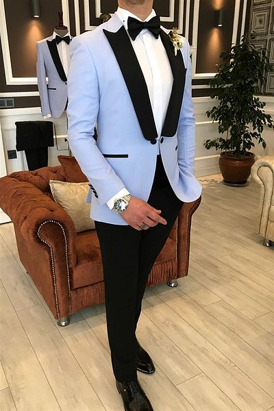 TerziAdemAltun Italian Cut Jacket Pants Shirt Blue Groom Suit Set T3562