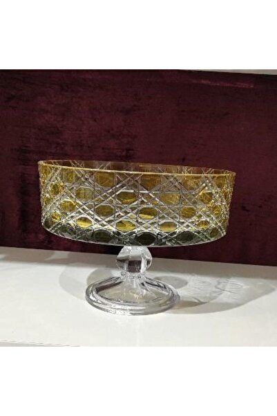 Glowvera وعاء بقاعدة وعاء زجاجي وعاء تقديم نمط الخوص ساندرا 25 سم عسلي