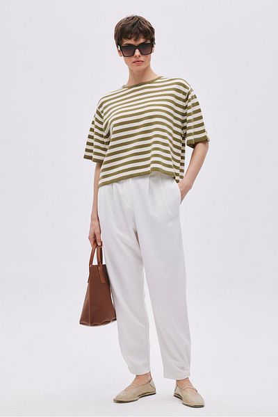 SHERIN Ecru Button Detailed High Waist Trousers