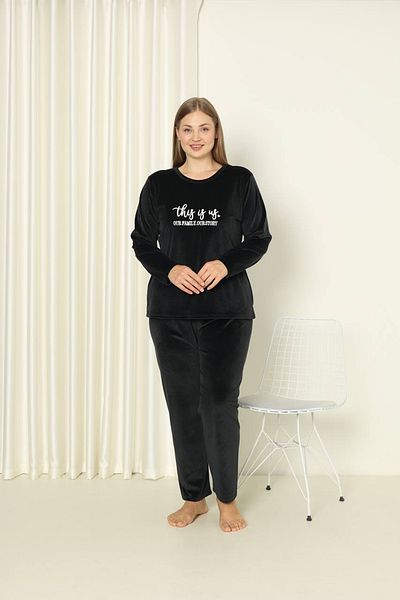 SEBOTEKS Soft Textured Velvet Large Size Women's Pajamas Set 20850
