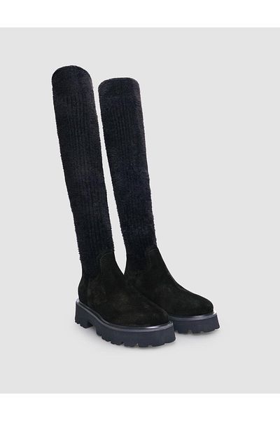 Cabani Genuine Leather Black Suede Women's over the Knee Daily Boots