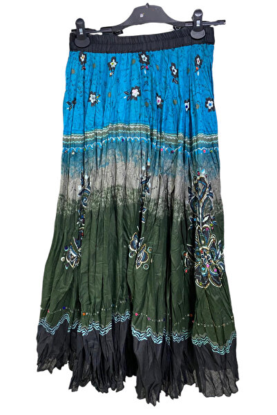 GÜL BUTİK Hint Desenli Üzeri Pul Detaylı Yarım Astarlı Etek Uçu Fırfırlı Çok ...