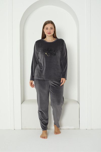 SEBOTEKS Soft Textured Velvet Large Size Women's Pajamas Set 20850