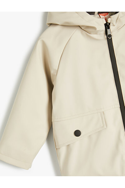 Koton Plush Lined Hooded Raincoat - Pocketed