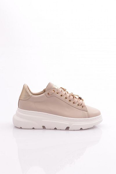 DGN Beige Women's Sneakers - Thick Sole and Bee Buckle Shoes 15299633118
