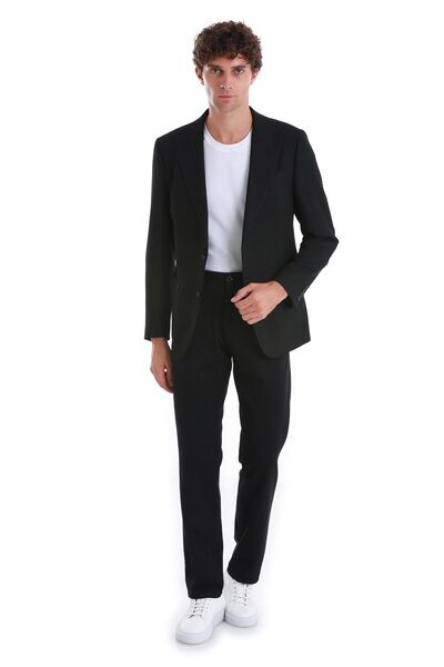 Hatemoğlu Black Comfort Fit Plain Pointed Collar Classic Jacket