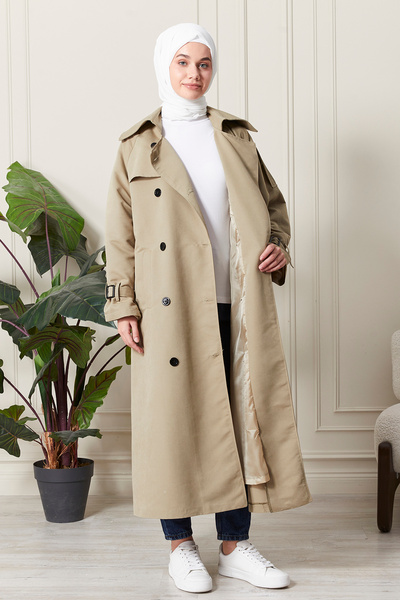 Aranlı tekstil Γυναικεία καμπαρντίνα μεσαίου μήκους με λεπτομερή απολέτα, υδατοαπωθητικό ύφασμα και ζώνη