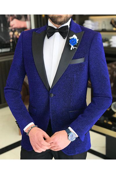 TerziAdemAltun Men's Groom Suit Set - Italian Cut, Saks Jacket and Trousers T7502