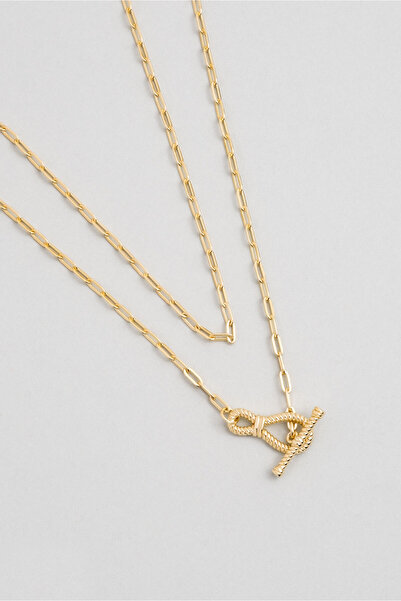 So CHIC... İkonik Kilit 18 Ayar Sarı Altın Kaplama 43 Cm Gümüş Ataç Y Kolye