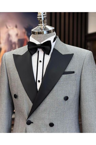 TerziAdemAltun Geometric Patterned Black Slim Fit Jacket and Pants Set - T11570