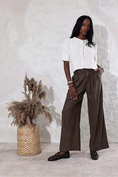 5in1Canpolat Wide Leg Trousers 16535 - Bitter Brown Pleat Detailed