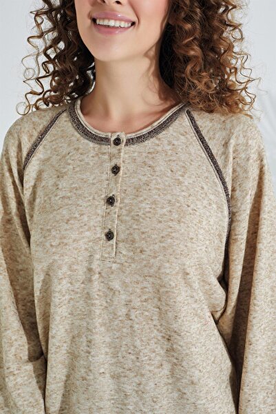 Etoile %100 Pamuk Deve Tüyü Kumaş Uzun Kol  Kadın Pijama Takımı 98408