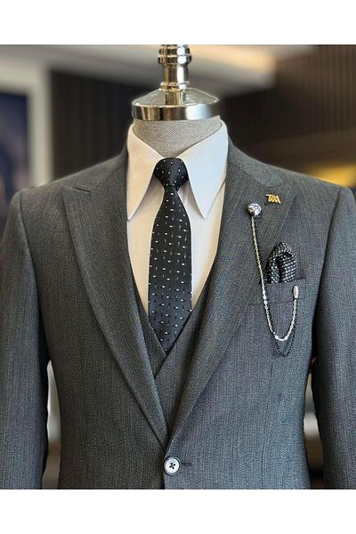 TerziAdemAltun Black Italian Style Jacket Vest and Trousers Set - T12877