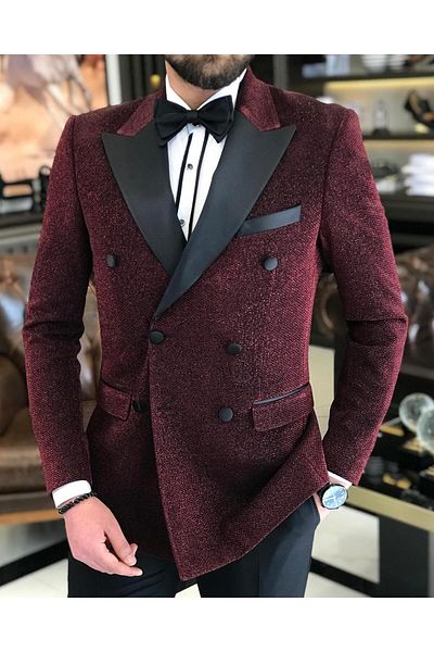 TerziAdemAltun Italian Cut Men's Jacket Trousers Groom Suit Set Claret Red T7482